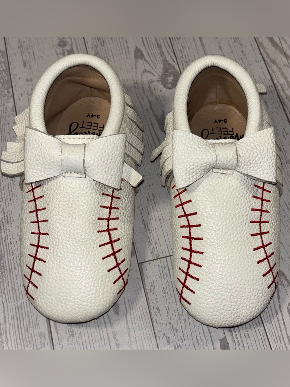 Monkey Feet Baseball Moccasins Toddler 3–4Y White Leather Soft Sole